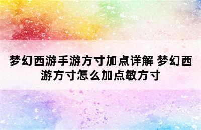 梦幻西游手游方寸加点详解 梦幻西游方寸怎么加点敏方寸